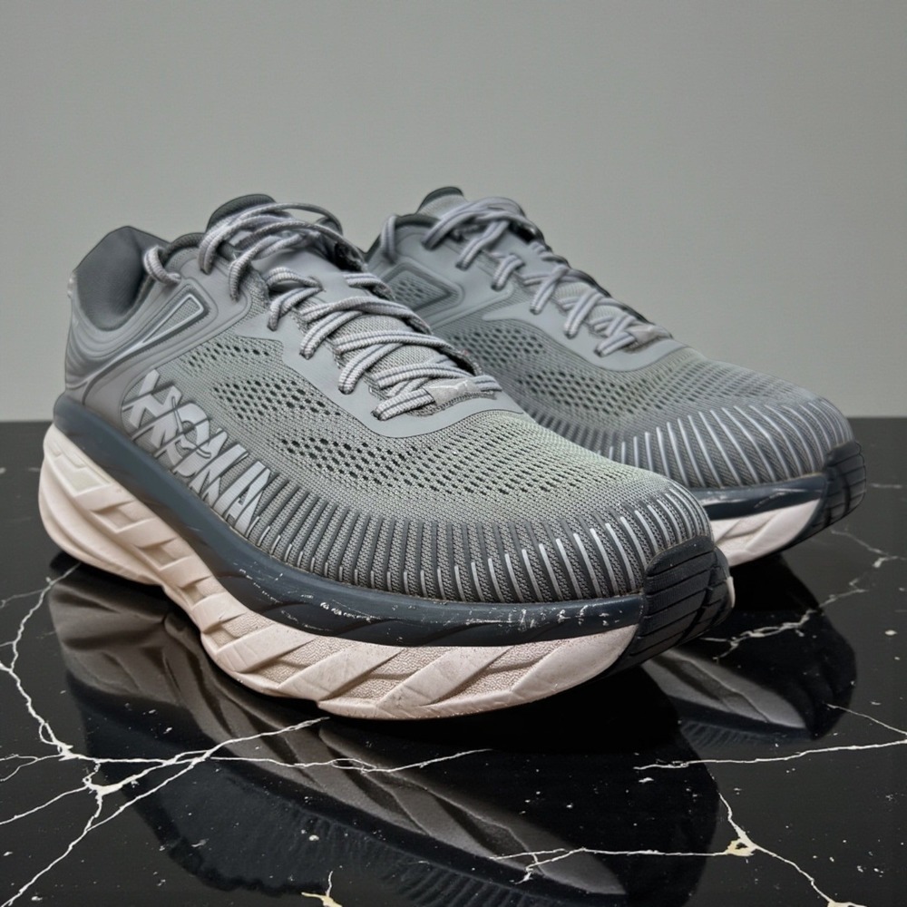 Hoka One One Bondi 7 Men 11 2E Grey Wide Running Shoes 1110530 WDDS